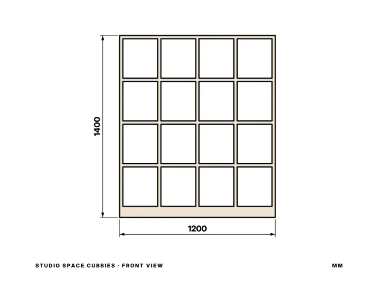 Studio Space Cubbies — front view