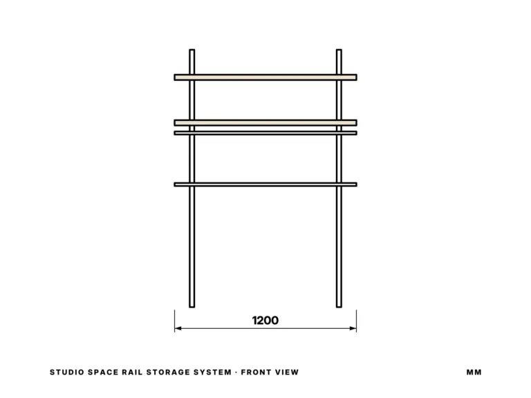 Studio Space Rail Storage System — front view