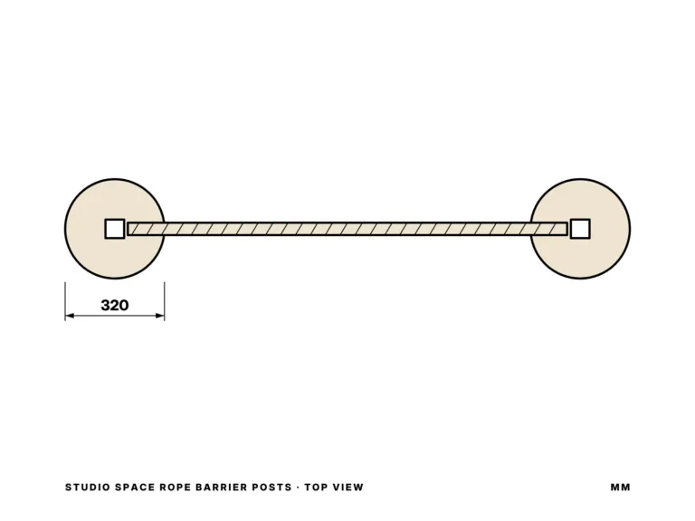 Studio Space Rope Barrier Posts — top view